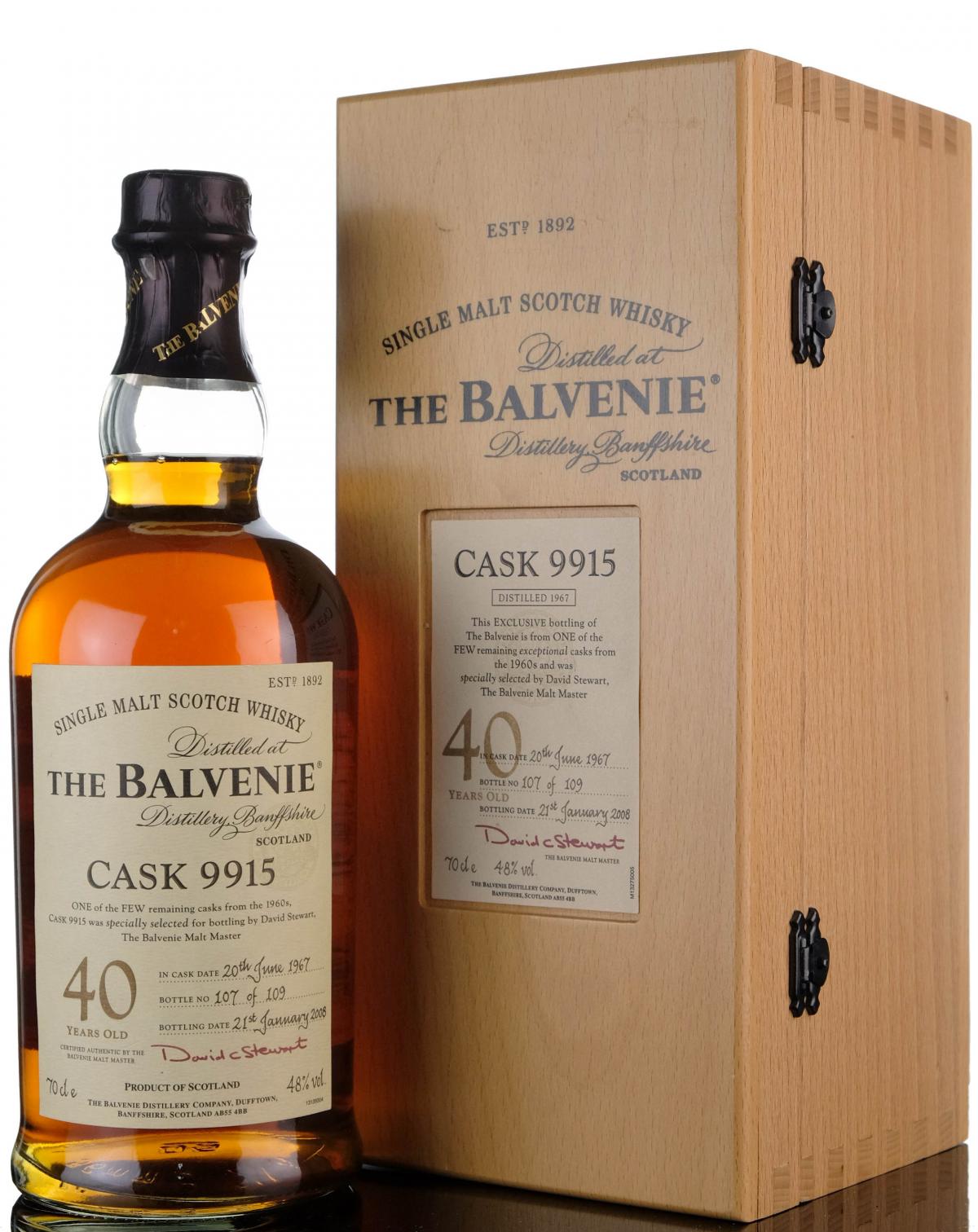 Balvenie 1967-2008 - 40 Year Old - Single Cask 9915 - 109 Bottles Only