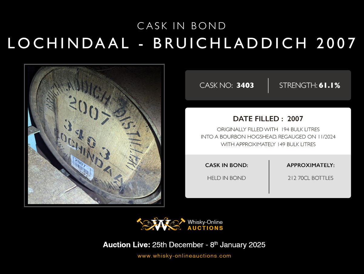 1 Hogshead Of Lochindaal Bruichladdich 2007 - 17 year Old - Cask 3403 - Held In Bond