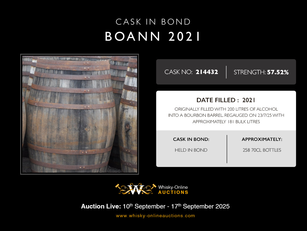 1 Bourbon Barrel Of Boann 2021 - 3 Year Old - Cask 214432 - Held In Bond