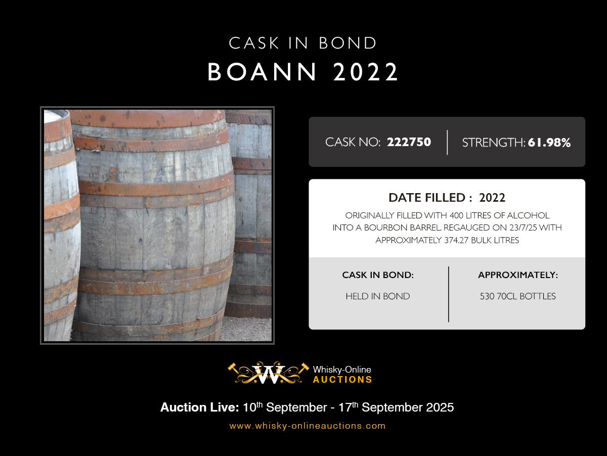 1 French Cognac Barrel Of Boann 2022 - 3 Year Old - Cask 222750 - Held In Bond
