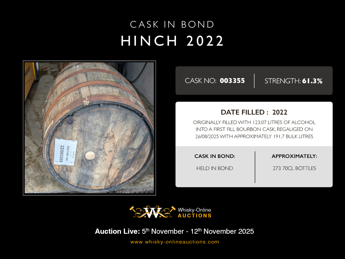 1 Bourbon Barrel Of HInch 2022 - Cask 003355 - Held In Bond