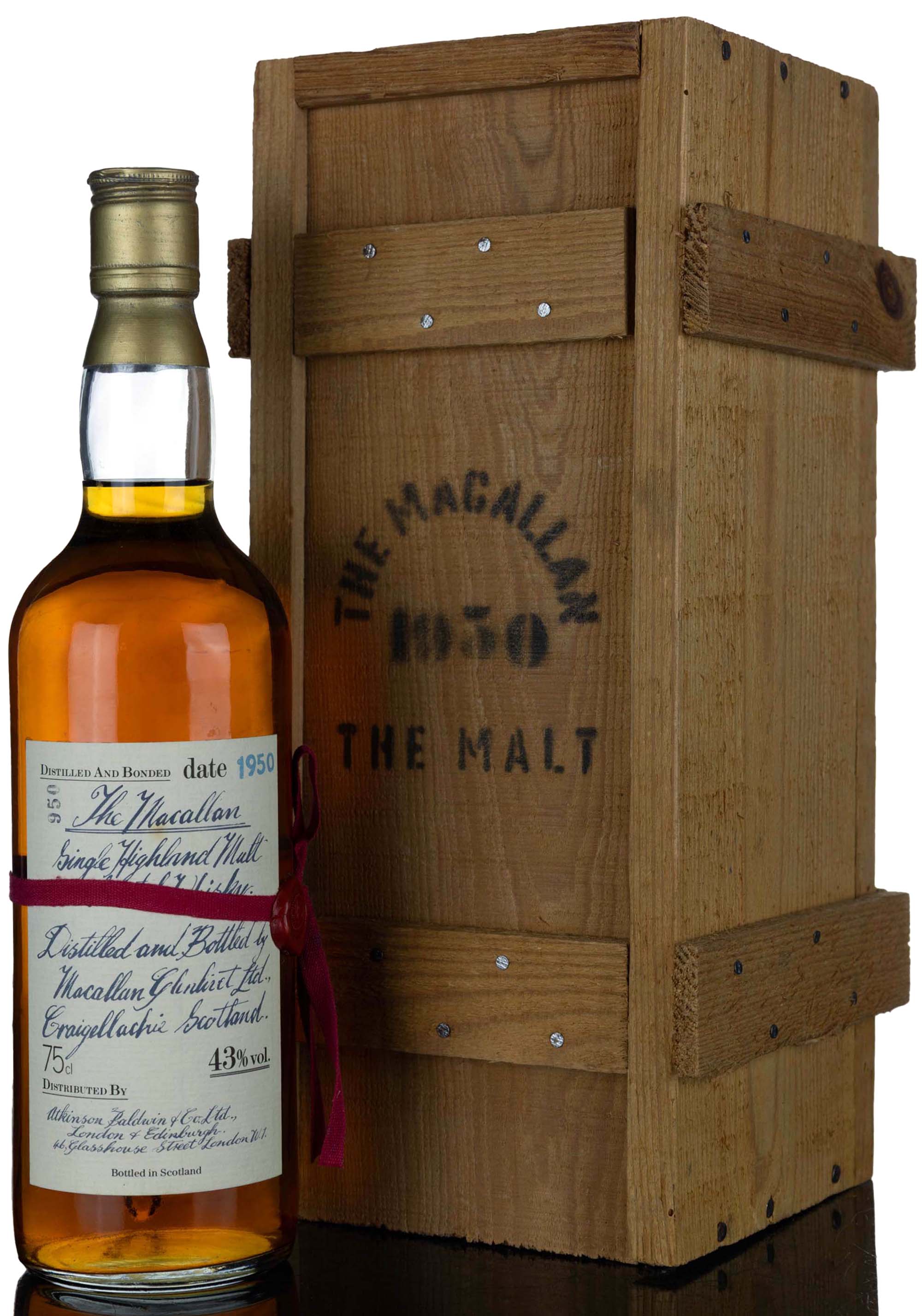 Macallan 1950 Atkinson Baldwin Co Handwritten Label